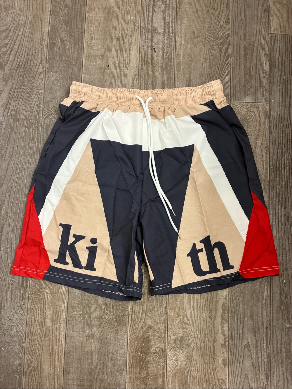 Kith Colorblock Athletic Shorts in Navy, Beige, White & Red